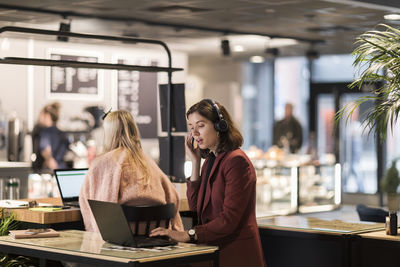 Woman working at table