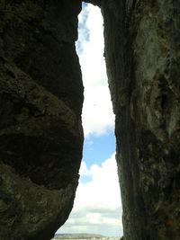 Low angle view of rock formation against sky