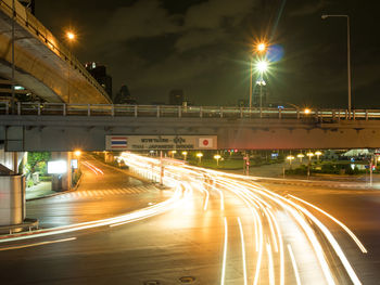 Light trails on road at night