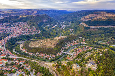 High angle view of city against sky