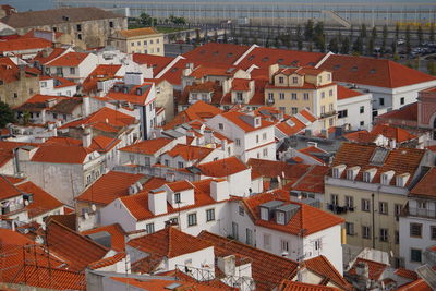 High angle view of buildings in city