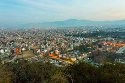 High angle view of cityscape against sky