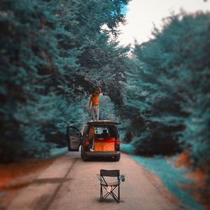 Car on road by trees in forest