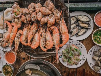 High angle view of fish on table