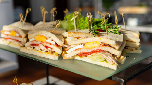 Close-up of serving food in plate on table