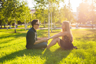 Woman sitting in park