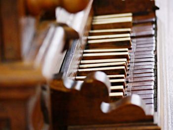 Close-up of piano keys at home