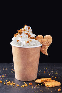 Close-up of dessert in glass on table