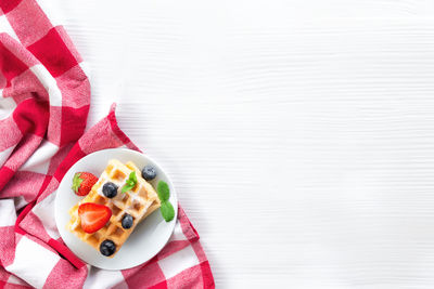 High angle view of breakfast served on table