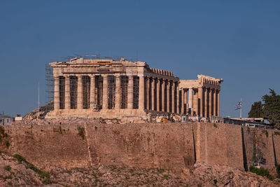 Low angle view of historical building against clear sky