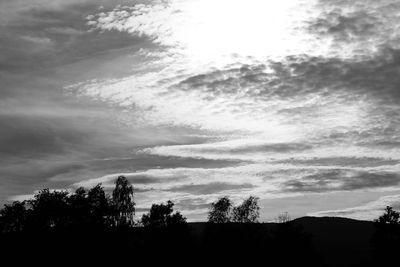 Low angle view of silhouette trees against sky