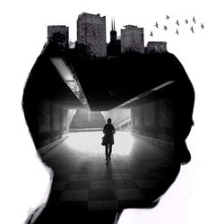 Full length of woman walking on tiled floor