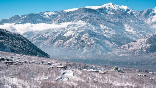 Scenic view of snowcapped mountains against sky