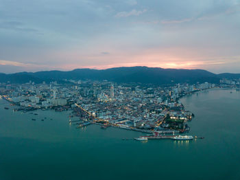 Aerial view of city at waterfront