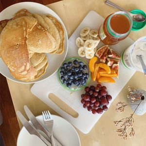 High angle view of breakfast on table