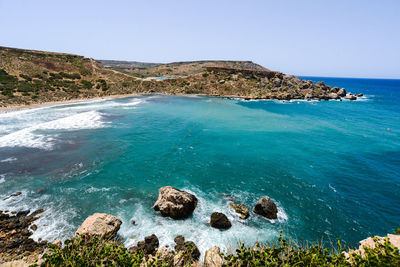 Scenic view of sea against clear sky