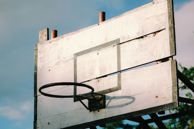 Low angle view of basketball hoop against sky