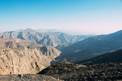 Scenic view of mountains against clear sky