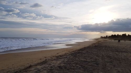 Scenic view of beach against sky during sunset