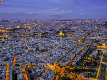 High angle view of city and buildings against sky