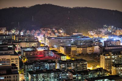 Aerial view of city at night