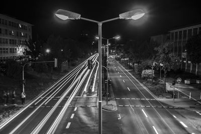 Light trails on road at night