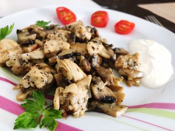 High angle view of meal served in plate