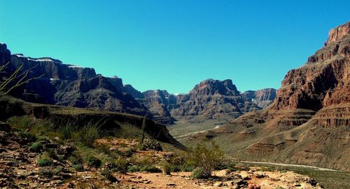 Scenic view of mountains against clear sky
