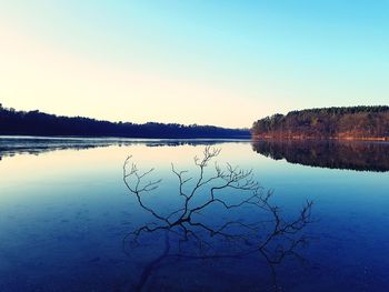 Scenic view of lake against clear sky