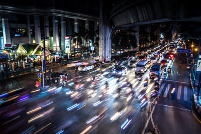 High angle view of traffic on road at night