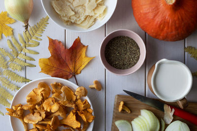 High angle view of fruits in bowl on table