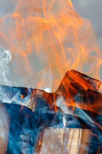 Close-up of fire against sky during sunset