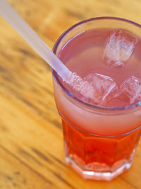 Close-up of beer glass on table