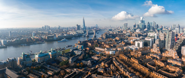 High angle view of buildings in city