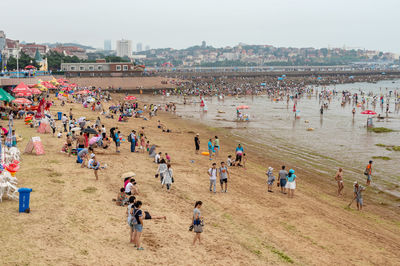 High angle view of people on beach