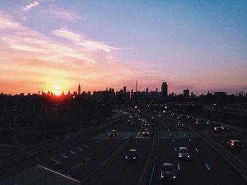 View of cityscape at sunset