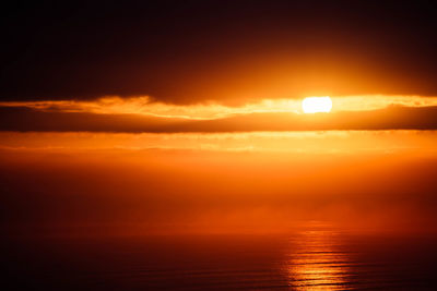 Scenic view of sea against romantic sky at sunset