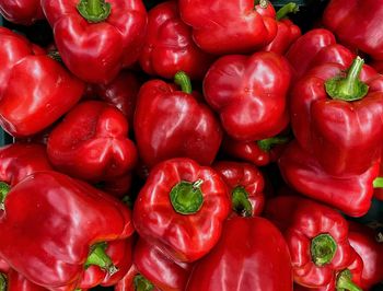 Full frame shot of red bell peppers at market