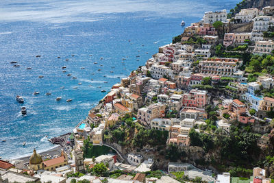 View from above of positano on the italian amalfi coast