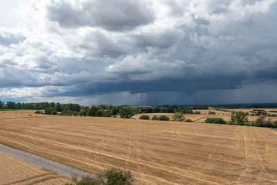 Scenic view of agricultural field against sky