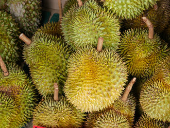 Full frame shot of durians for sale at market