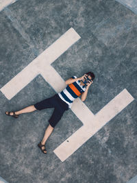 High angle view of woman on road