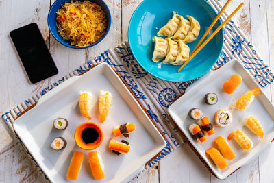 High angle view of food on table