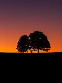 Silhouette trees against clear sky during sunset