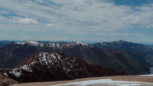 Scenic view of snowcapped mountains against sky