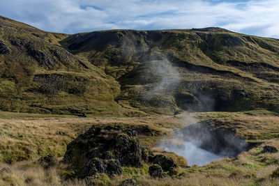 Steam emitting from mountain