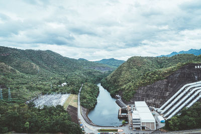 High angle view of dam against sky