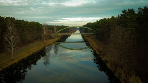 Scenic view of bridge over canal against sky