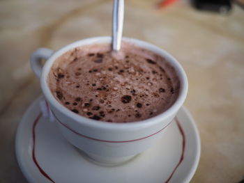 Close-up of hot chocolate on table