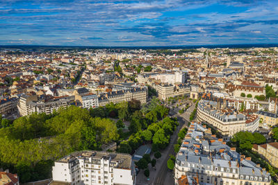 High angle view of buildings in city